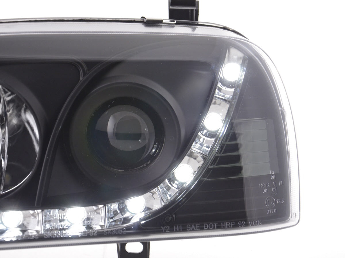 Scheinwerfer Set Daylight LED Tagfahrlicht VW Golf 3 91-97 schwarz für Rechtslenker Scheinwerfer Set Daylight LED Tagfahrlicht VW Golf 3 91-97 schwarz für Rechtslenker
